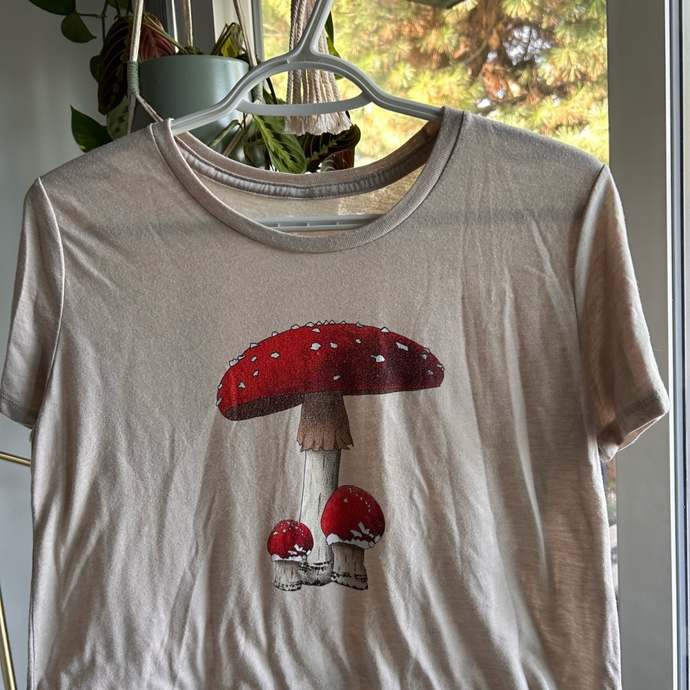 Mushroom Graphic Beige T-Shirt